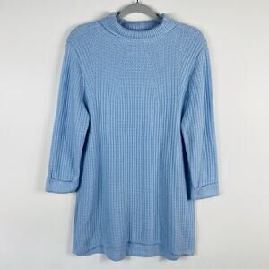 Lands End Turtleneck Sweater Women's Medium Blue Cable Knit Cotton Blend